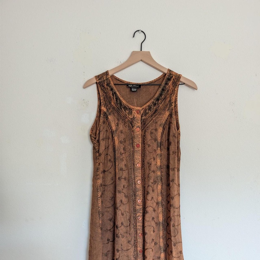 vintage Y2K brown rayon boho raglan mini dress